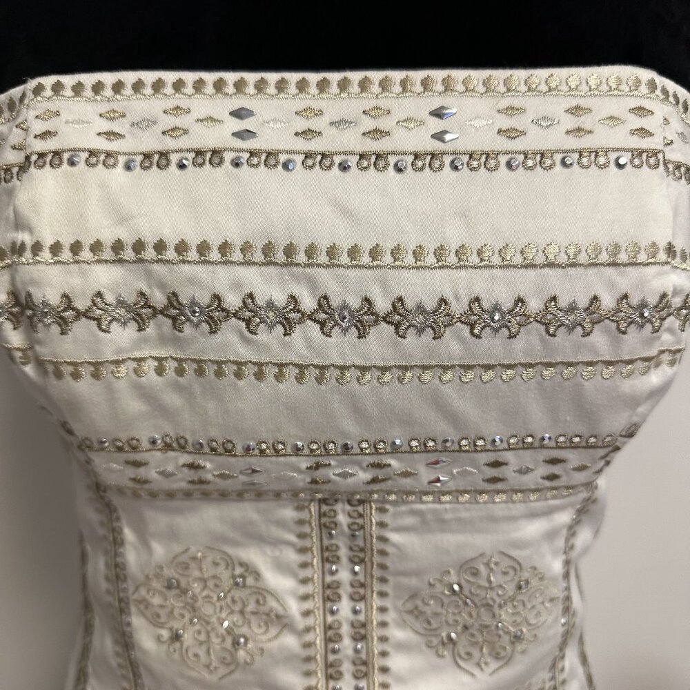 White House Black Market Strapless White and Gold Dress - Picture 2 of 12